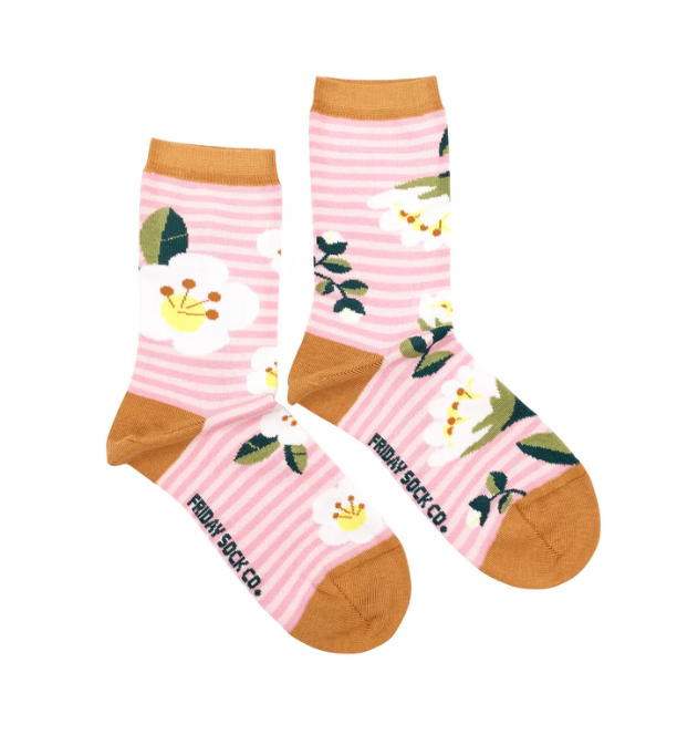 Pink Stripes Flower Socks