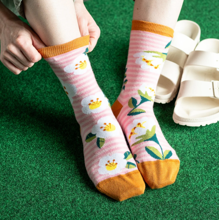 Pink Stripes Flower Socks